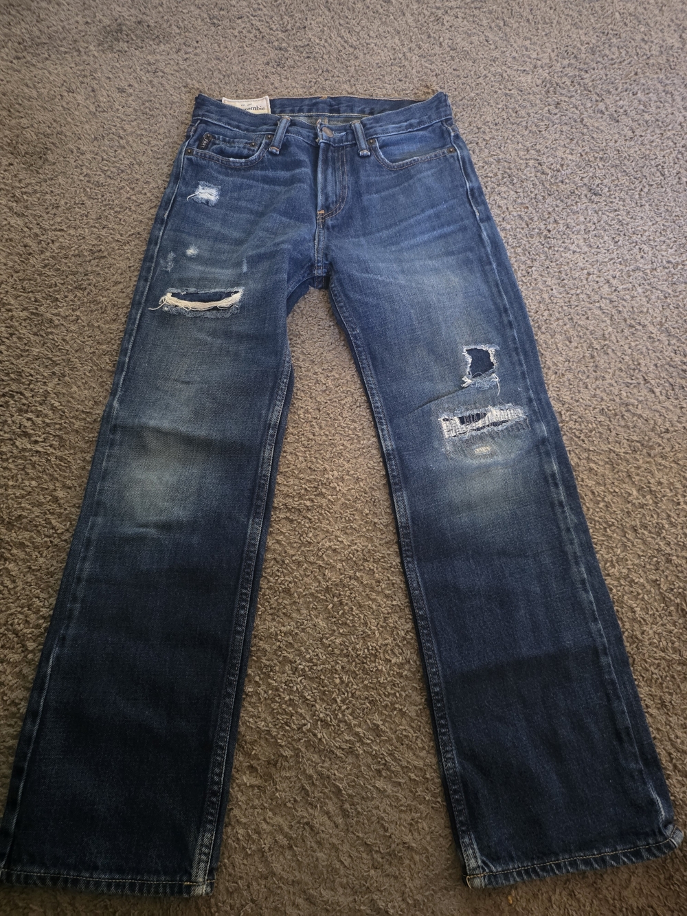 Abercrombie & Fitch Boys Distressed Dark Blue Relaxed Jeans Size12